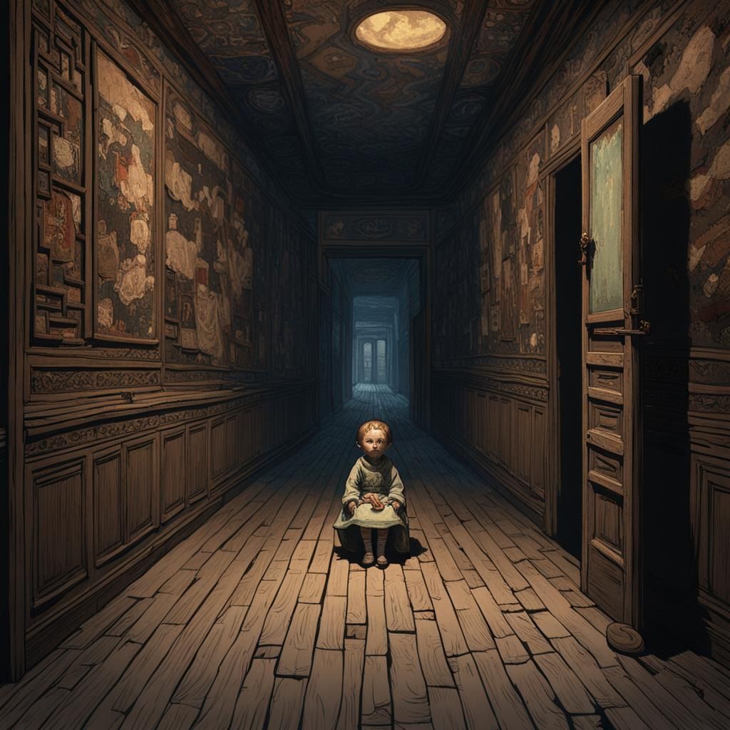 Creepy Broken Doll in Dark Haunted House