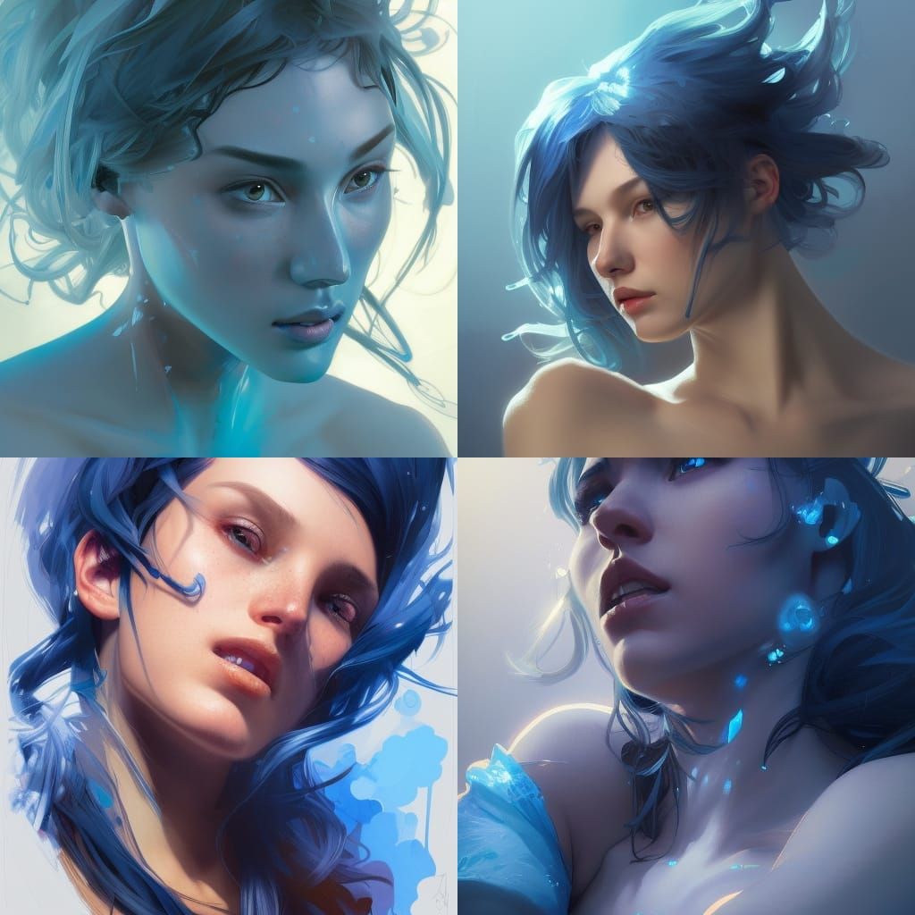 Blue Portrait in Art Nouveau Style