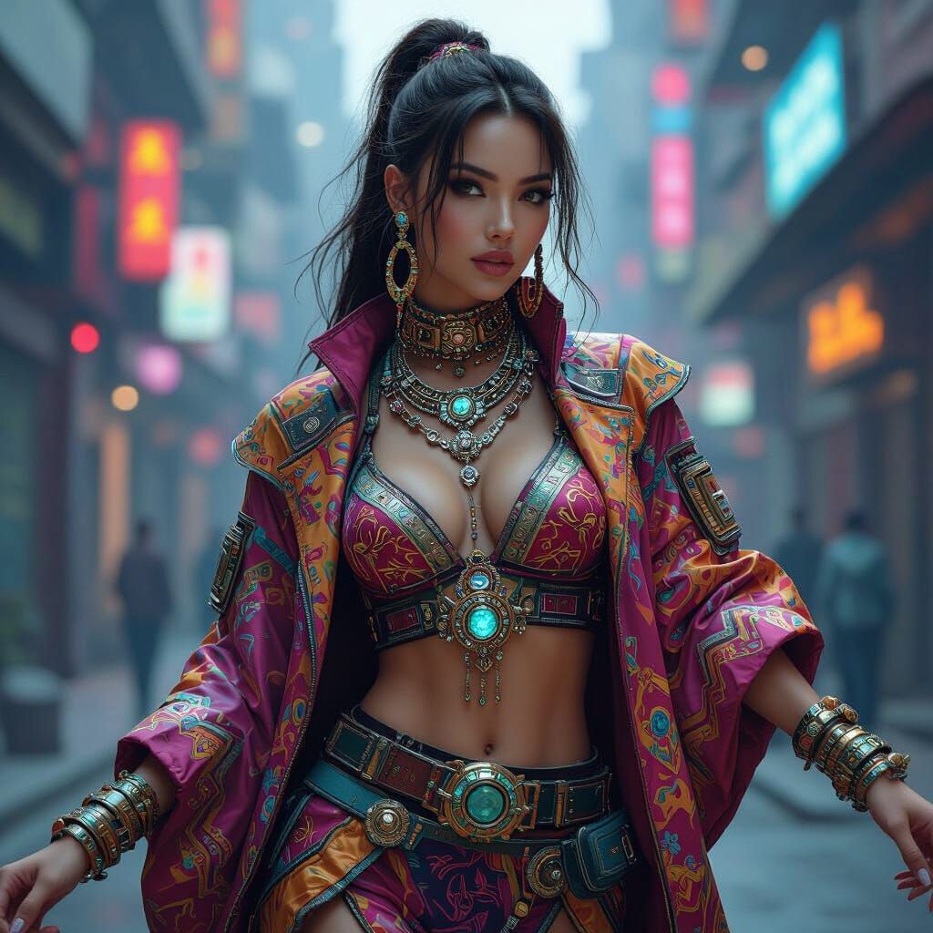 Cyberpunk Woman in Motion: Hyperrealistic Portrait