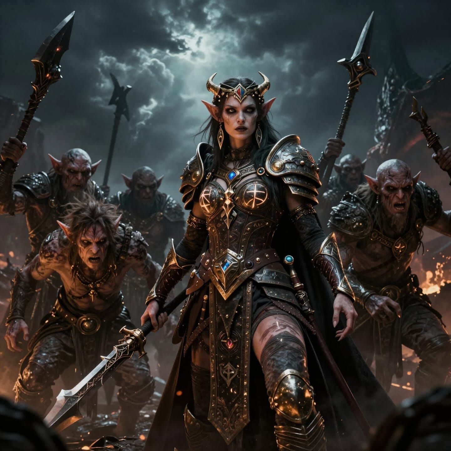 Goblin Priestess Rallies Followers for Battle in Dark Fantas...