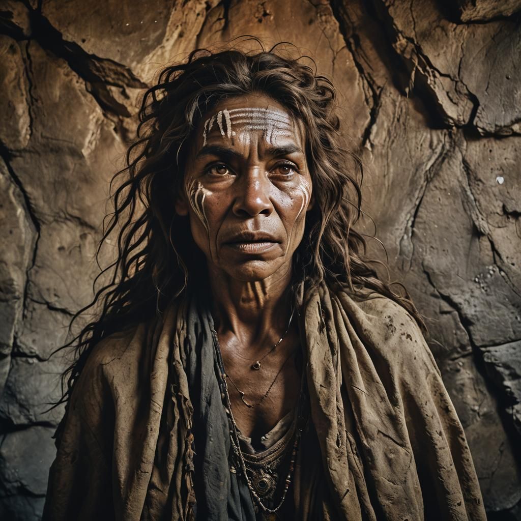 Cavewomen Painting in Cave: Ambient Light Portrait