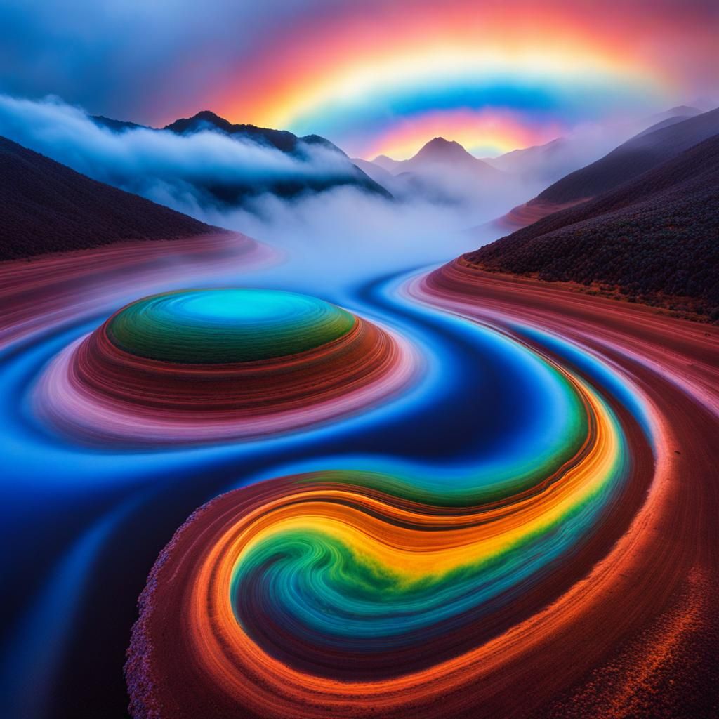 Colorful Non-Newtonian Fluid Lake with Martian Shapes