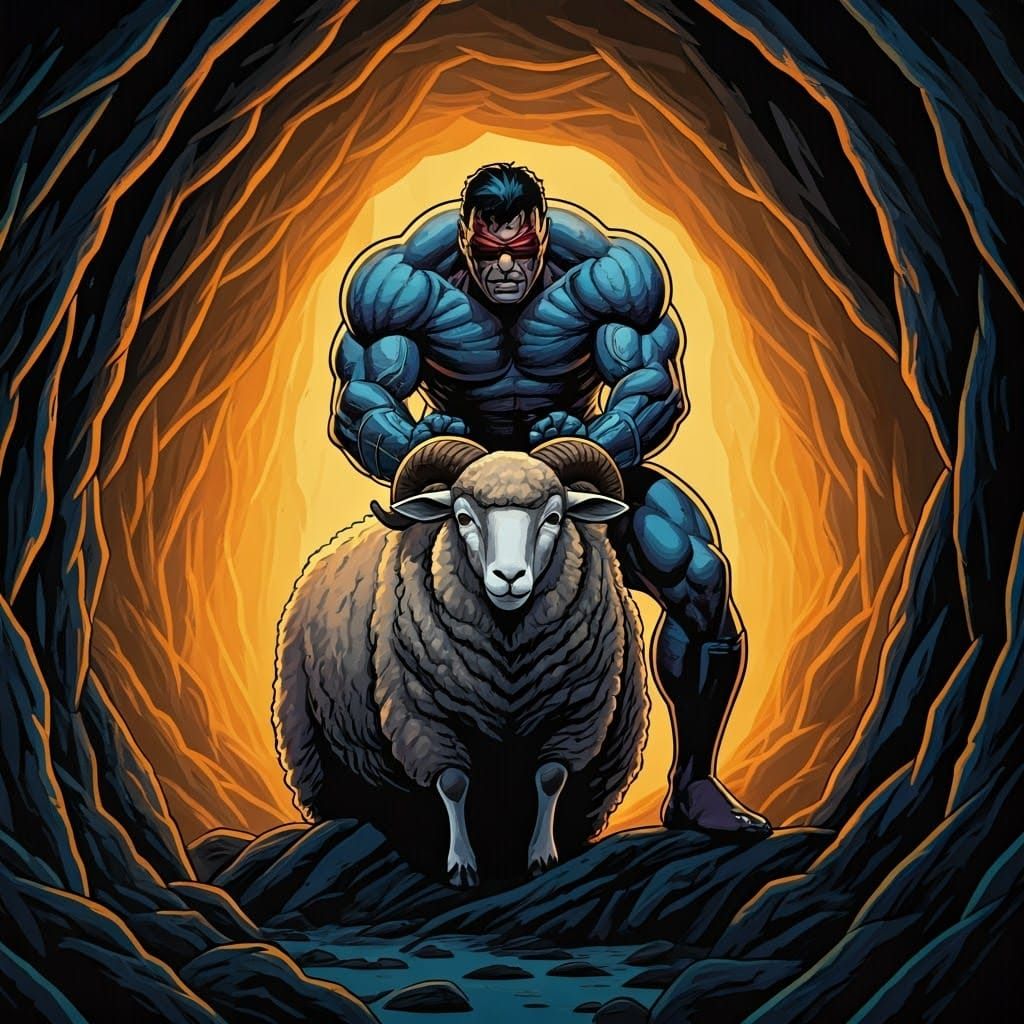 Greek Explorer and Cyclops in Comic Book Style