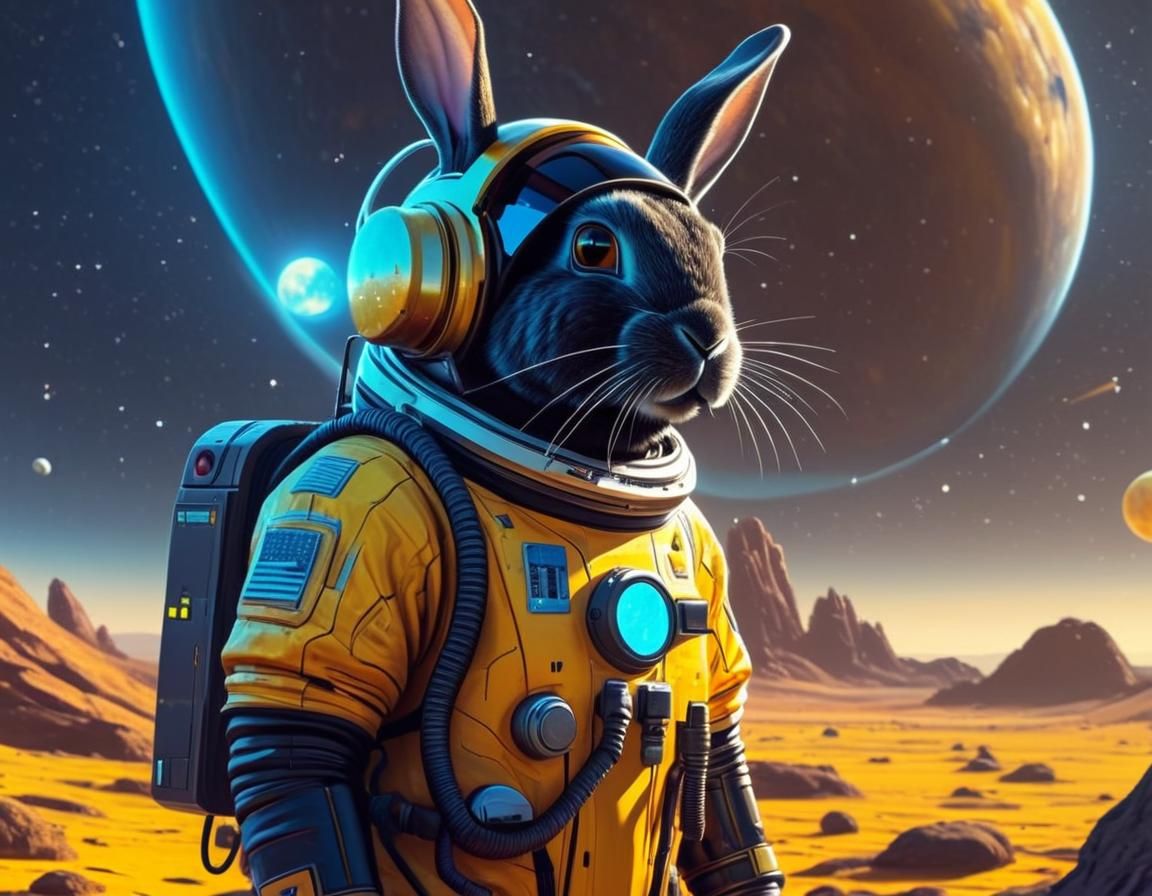 Black Rabbit Astronaut on Alien Planet in Sci-Fi Style