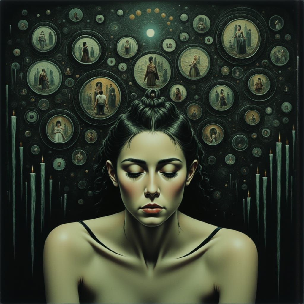 Mysterious Gathering of Feline Beings in a Dreamlike Landsca...