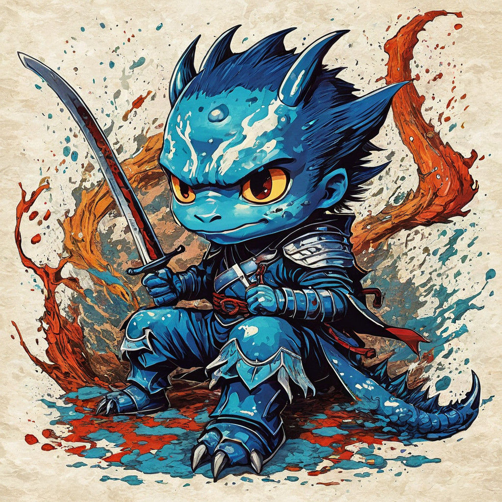 Cyberpunk Shadow Dragon in Vibrant Hokusai Colors