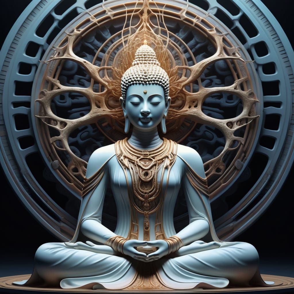 Biomorphic Figure in Buddha Pose with Giger-esque Details