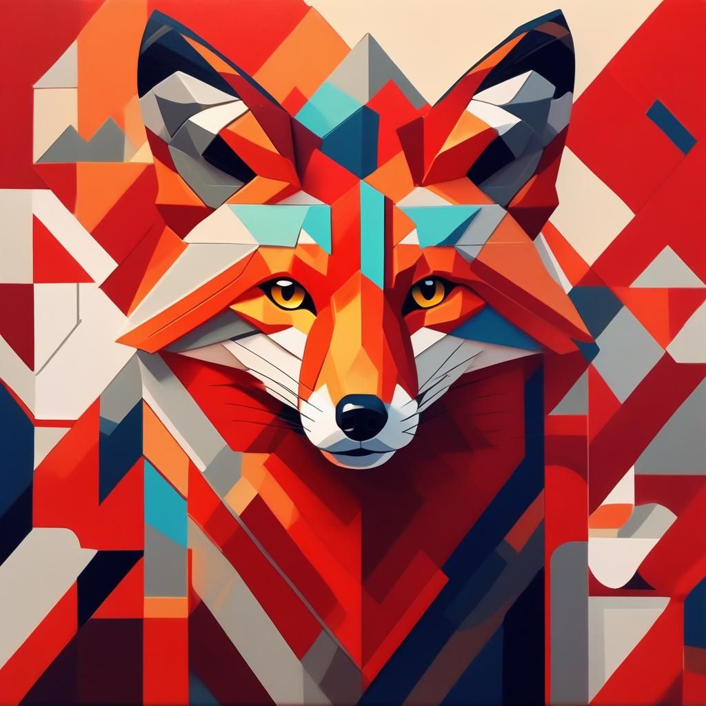 Red Fox Portrait in Cubist Geometric Style