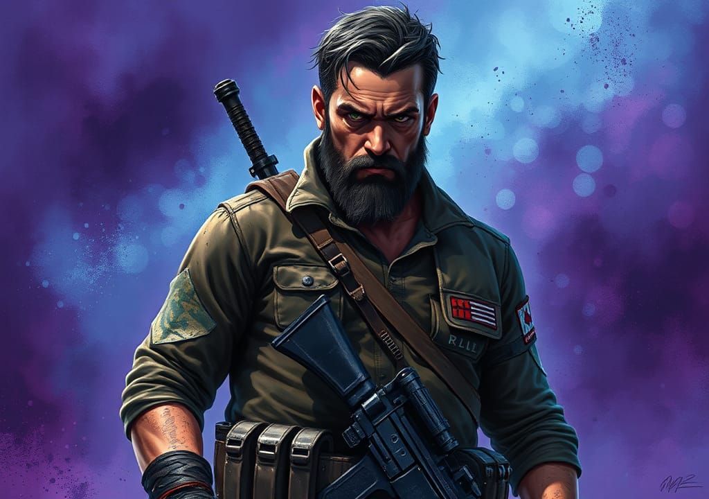 Battle-Hardened Rebel Leader in Post-Apocalyptic Turmoil