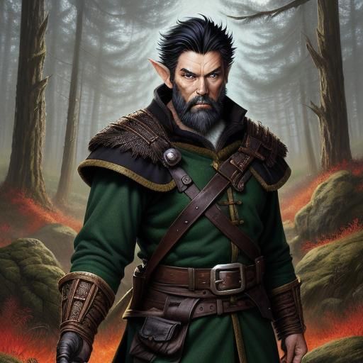 Fantasy Elf Hunter in Winter Forest, Comic Book Art