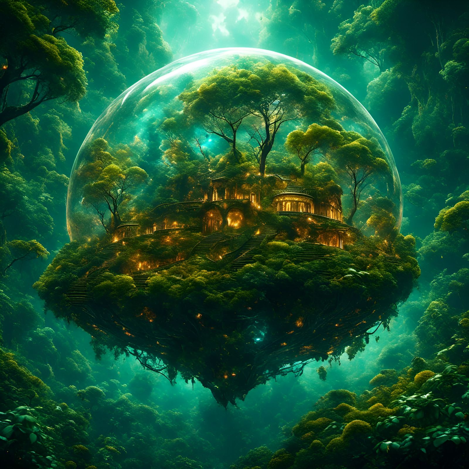 Flying Eco-Dome in Space with Forest Life