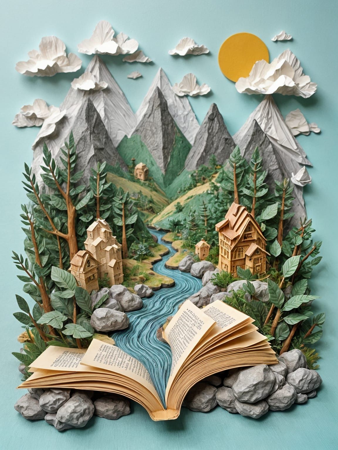 Book Transforms Into Papercraft Landscape