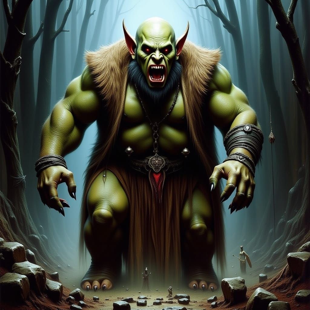 Menacing Ogre in Dark Fantasy Forest