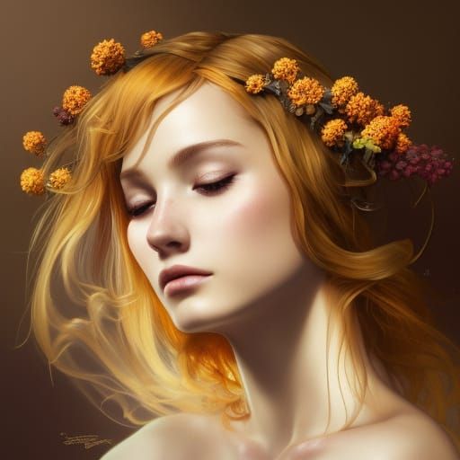 Golden Princess with Dead Flower: Hyperdetailed Portrait
