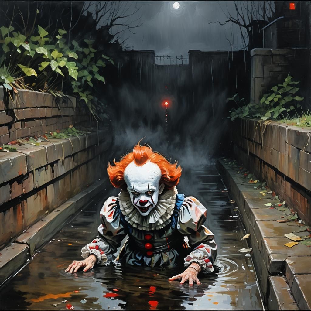 Terrifying Pennywise Looms in Gouache Impressionist Style