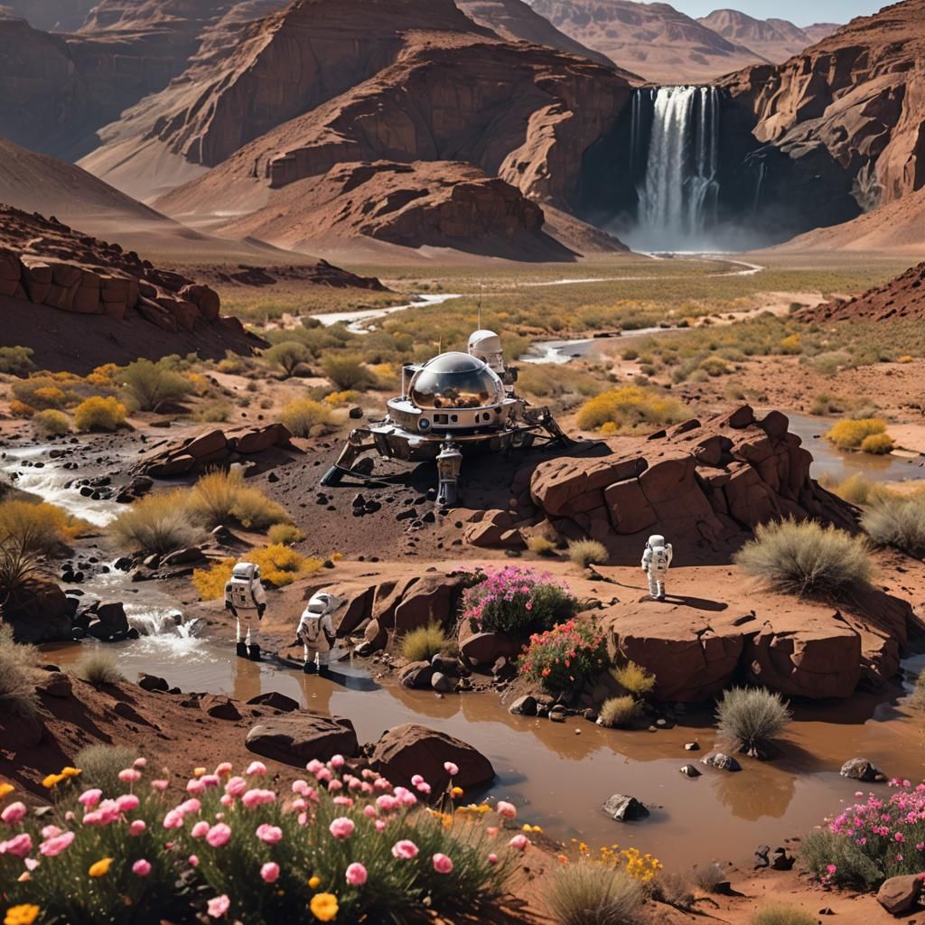 Exoplanet Landscape with Astronauts: Photorealistic Space Ex...