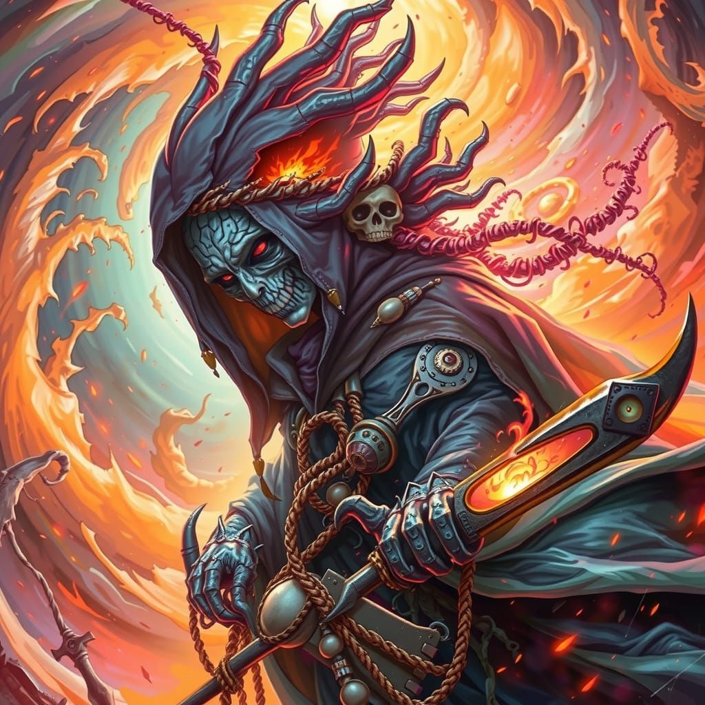 Dark Figure with Scythe in Biomechanical Style