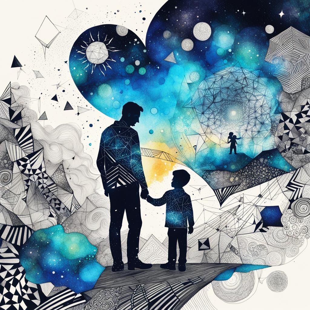 Father and Son: Zentangle Illustration of Care and Love