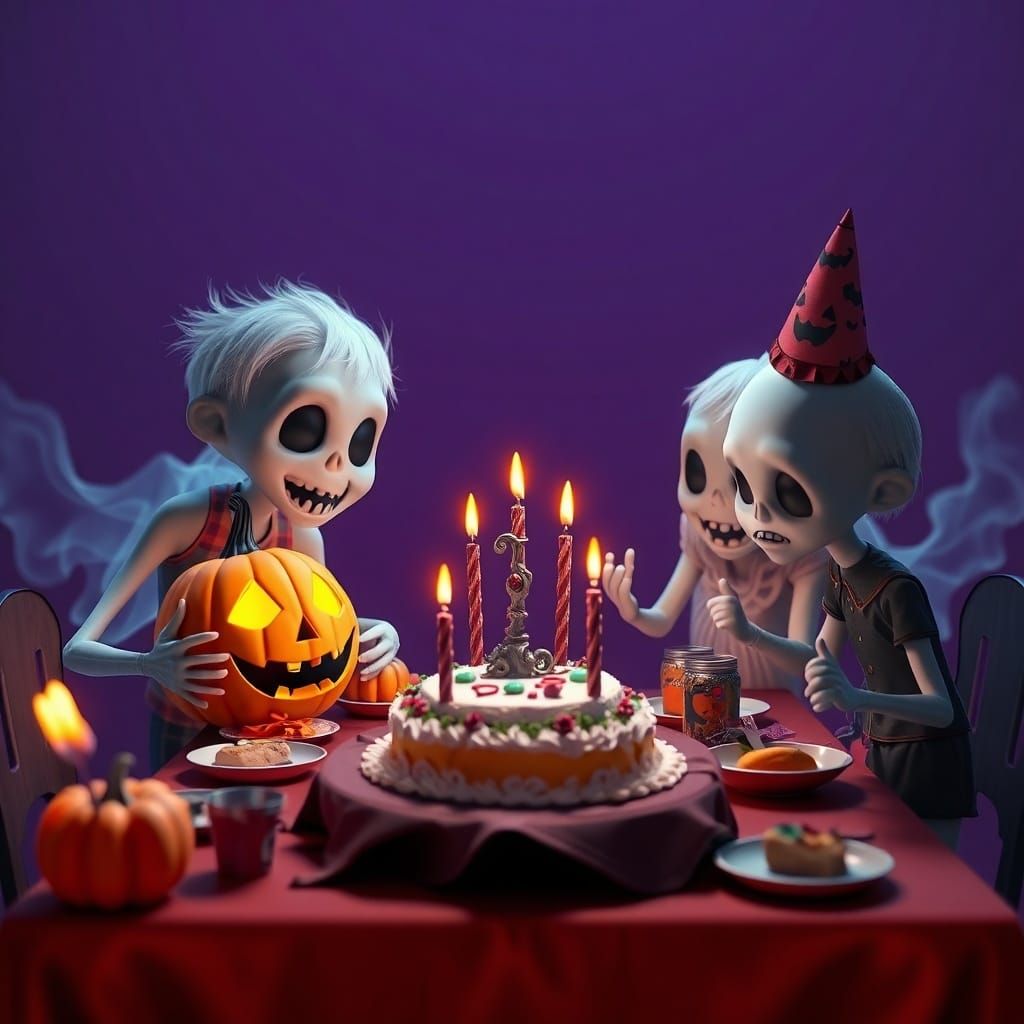 Eerie Halloween Party with Spectral Children and Jack-o-Lant...