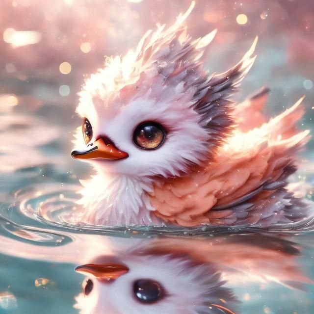 Anime Duckling in Fantasy Lake: Vaporwave Aesthetic