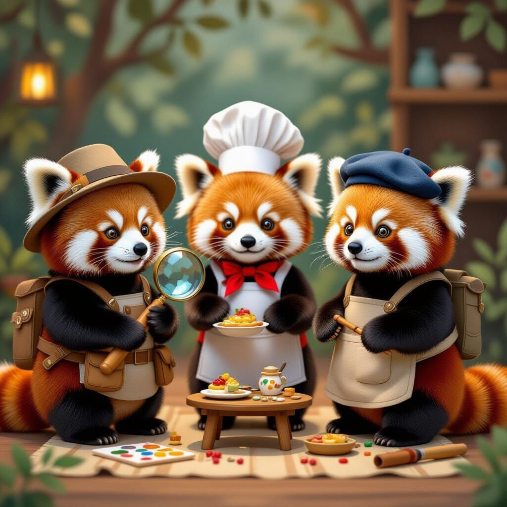 Red Pandas as Explorers, Chefs, and Artists in Storybook Sty...