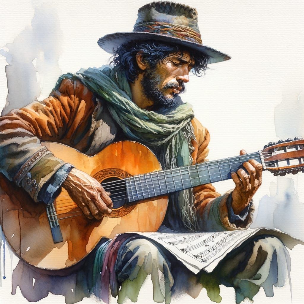 Romany Guitarist in Classical Realism Style