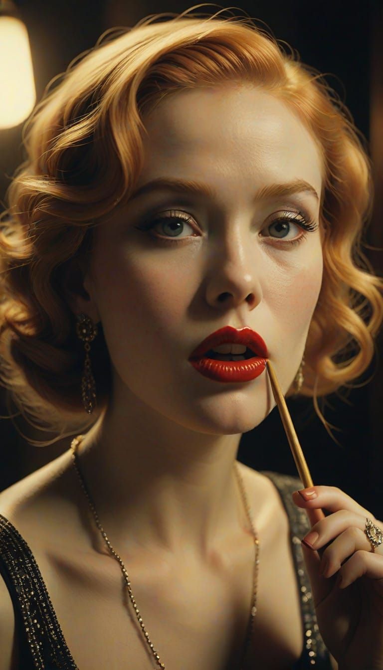 Sultry 1920s Film Noir Beauty Bites Her Lip