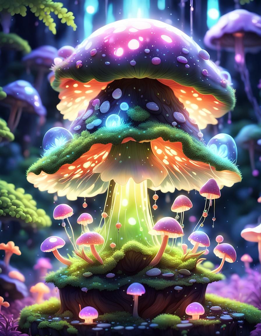 Kirlian Aura of a Mossy Fungi in Anime Style