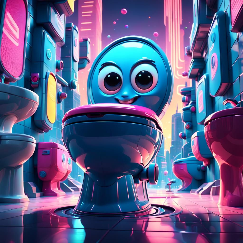 Vibrant Futuristic Toilet Dances in Neon City