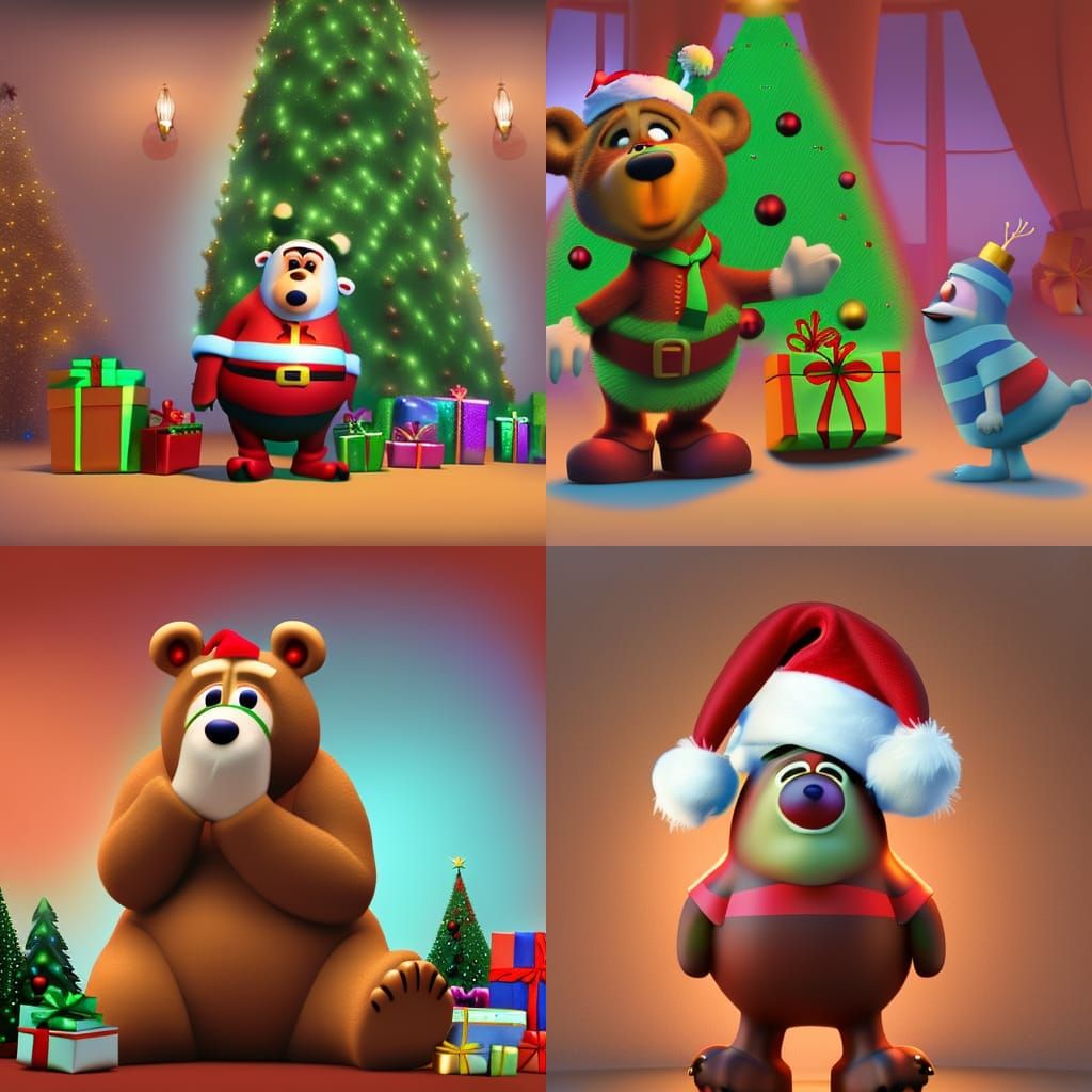 Festive Christmas Bear in 3D Digital Art