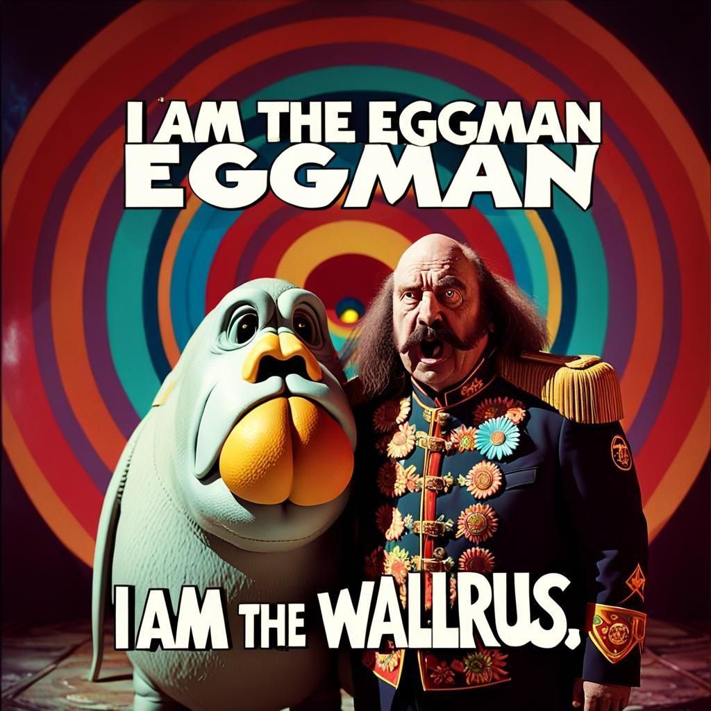 Surreal Eggman and Walrus in a Psychedelic Scene