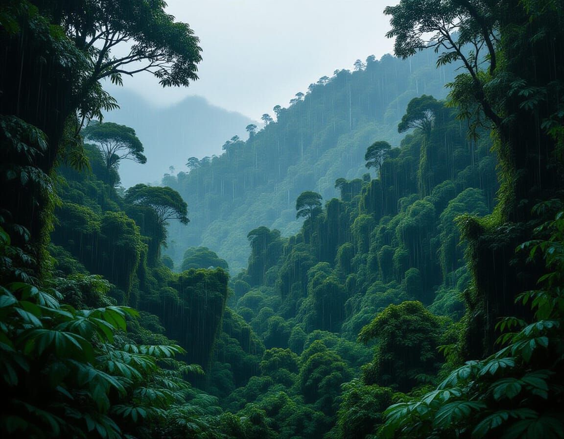 Cinematic Rain in South American Rainforest