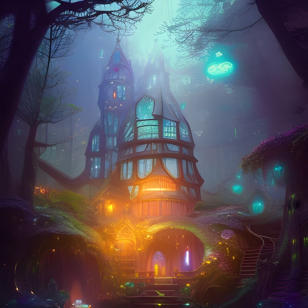 Enchanted City in Fairy Forest: Art Deco Baroque