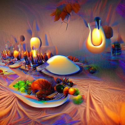 Surreal Thanksgiving Dinner in Volumetric Lighting
