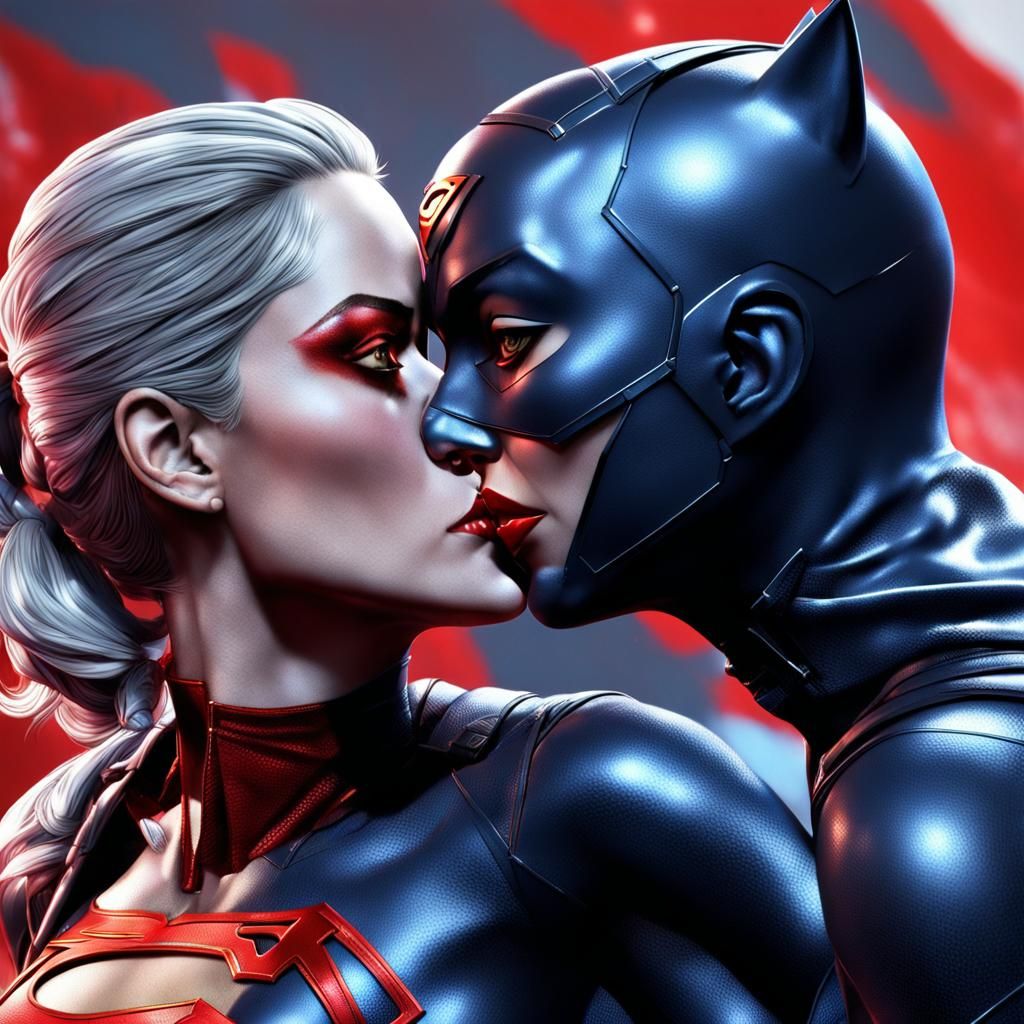 Catwoman Kisses Supergirl in Hyperrealistic Splash Art