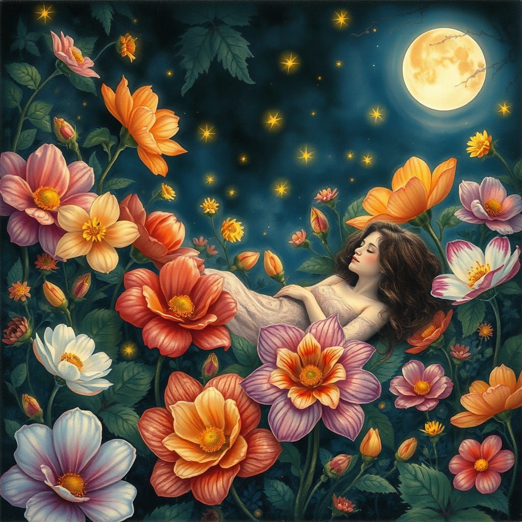 Luminous Moonlit Garden of Dreams