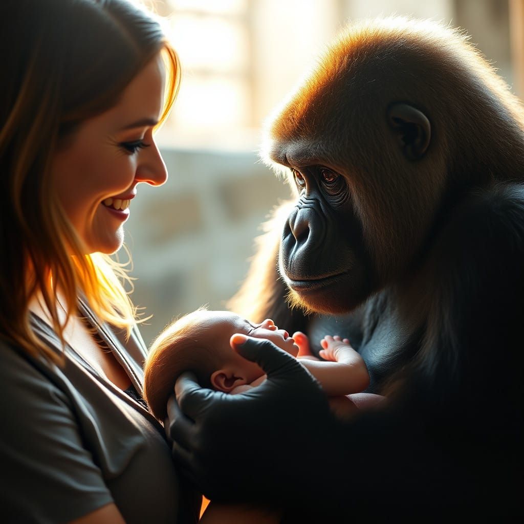 Warm Moment of Intimate Connection Between Woman and Gentle ...