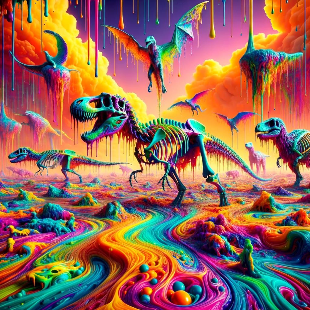 Neon Wax Dinosaurs in Psychedelic River