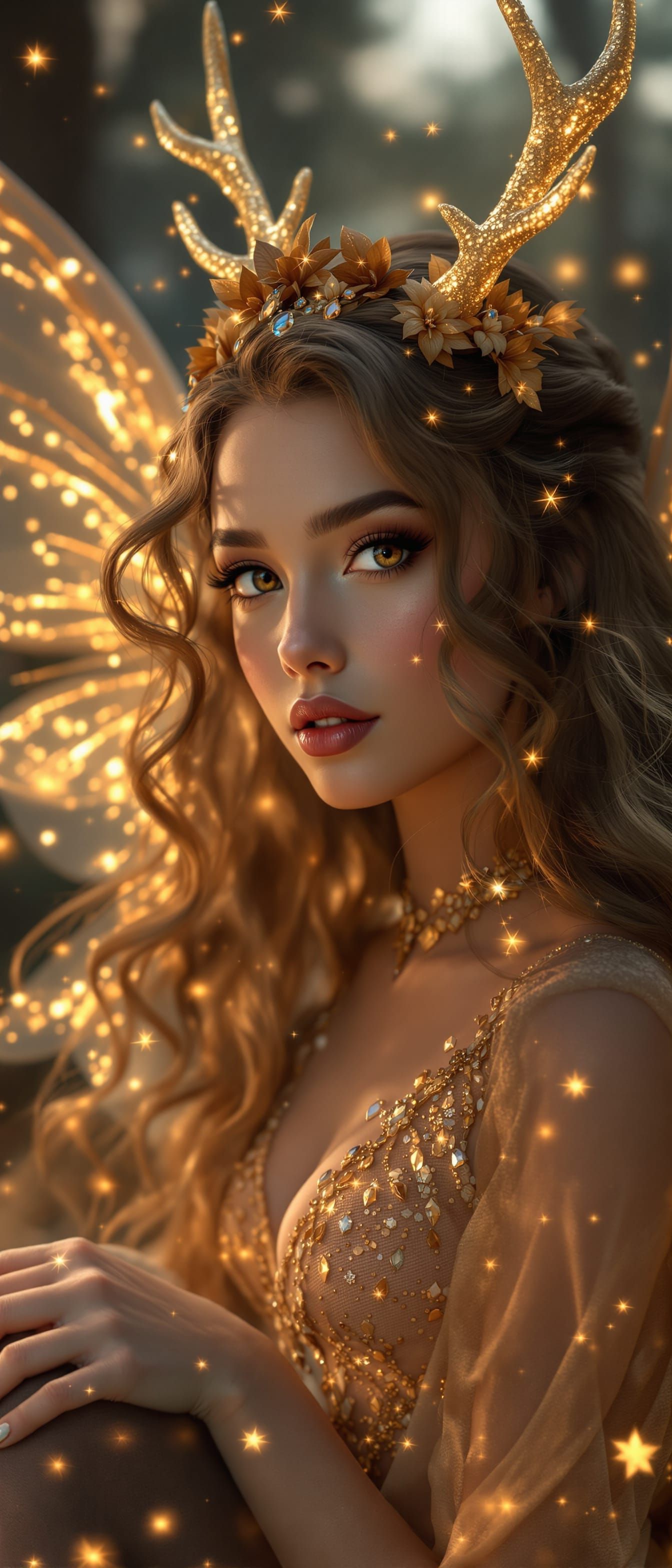 Shy Crystal Fairy Princess with Antlers and Wings