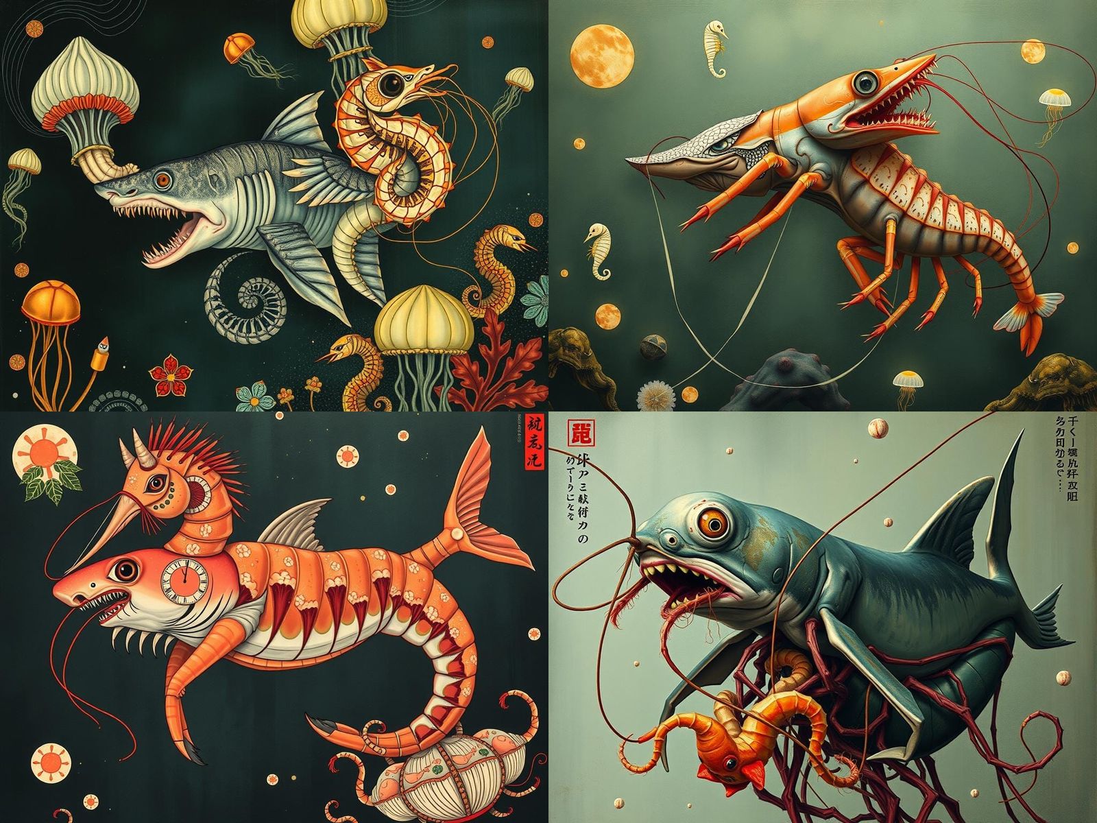 Surreal Sea Creature Hybrid in Art Nouveau Style