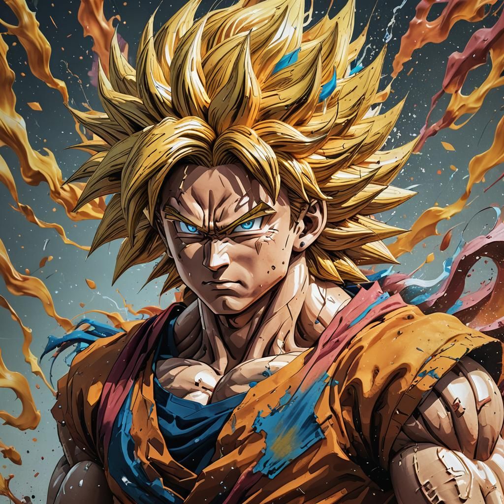 Hyperrealistic Super Saiyan 3 Goku Splash Art