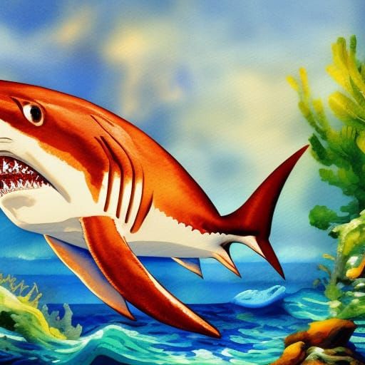 Shark Bait in Gouache and Watercolor Style