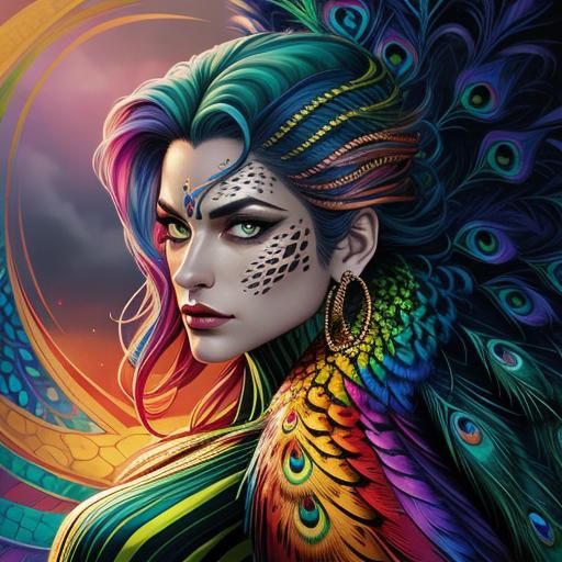 Woman with Dragon Scales and Peacock Hair, Comic Art