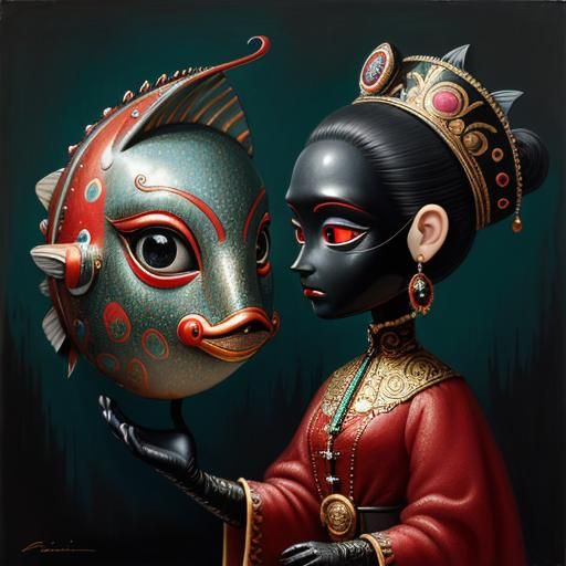 Surreal Fish in Mask: A Vivid, Ornate Masterpiece