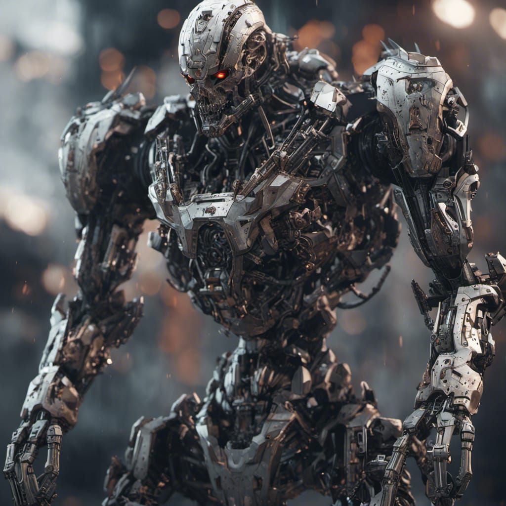 Futuristic Mechanical Figure in Sci-Fi Setting