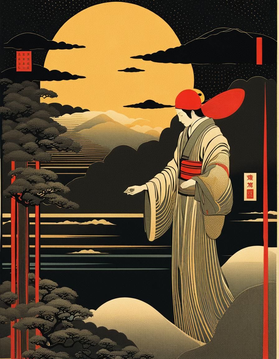 Tokyo Cityscape: Ukiyo-e Halftone Illustration