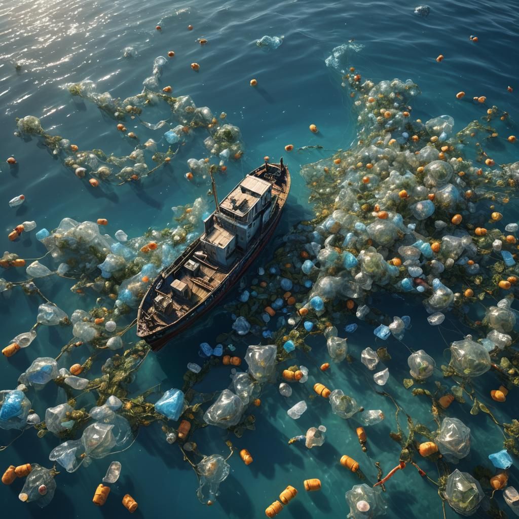 Net Capturing Plastic Waste in Blue Waters