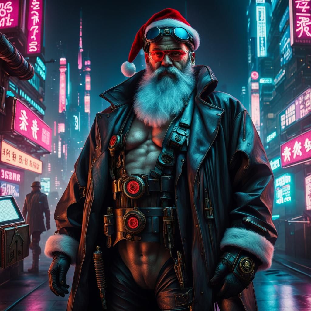 Steampunk Santa in Cyberpunk Tokyo