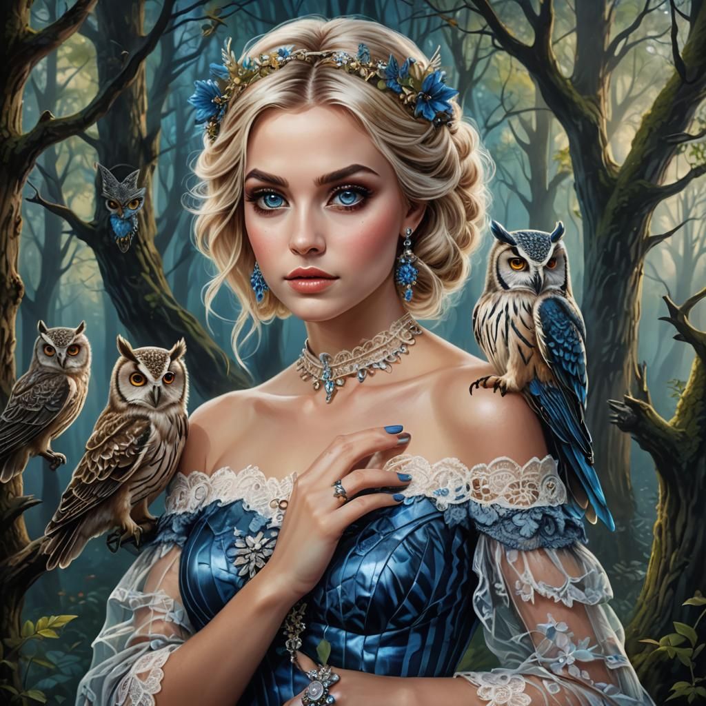 Enchanted Forest Portrait of Woman with Owl