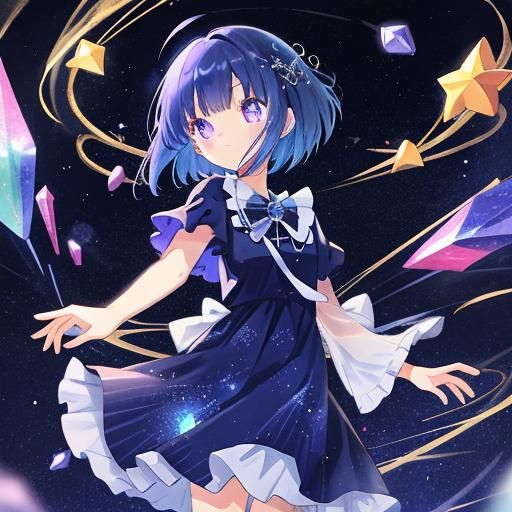 Anime Girl with Space Gems and Stars